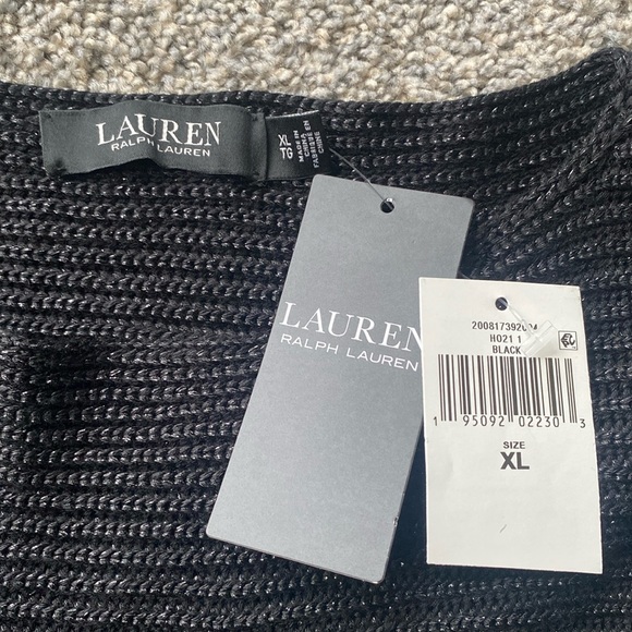 LAUREN Ralph Lauren Women’s XL Shiny Black Rib Knit Boat Neck Oversized Sweater - Picture 6 of 8